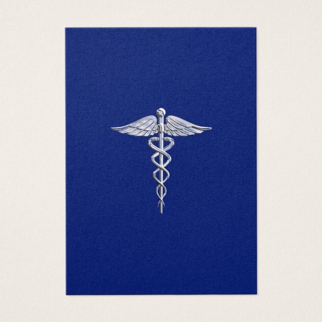 Chrome como Caduceus Símbolo médico Navy Deco azul (Frente)