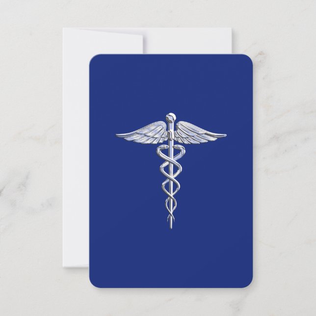 Chrome como Caduceus Símbolo médico Navy Deco azul (Anverso)