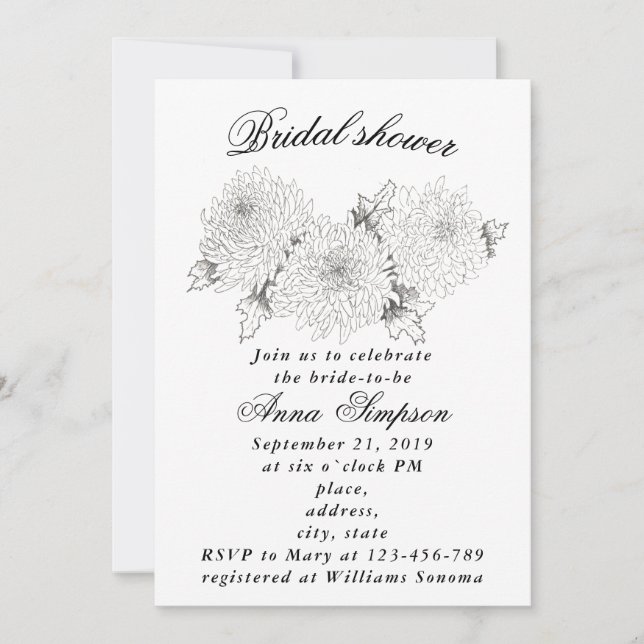 Chrysanthemum blanco y negro: invitación a la duch (Anverso)