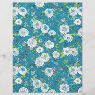 Chrysanthemum Chinoiserie Hoja de papel, turquesa