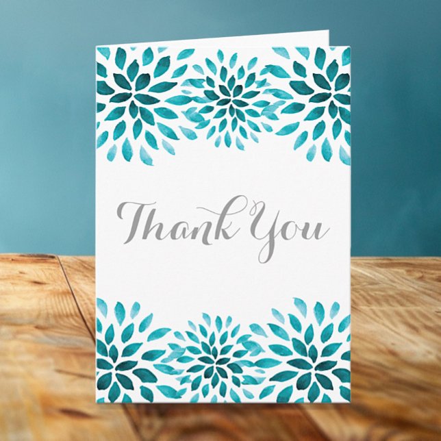 Chrysanthemum color de agua verde azulado Tarjeta  (Teal Watercolor Chrysanthemum Wedding Thank You Card)