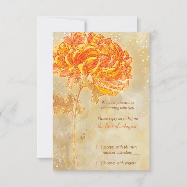 Chrysanthemum Naranja Boda floral Tarjeta RSVP (Anverso)