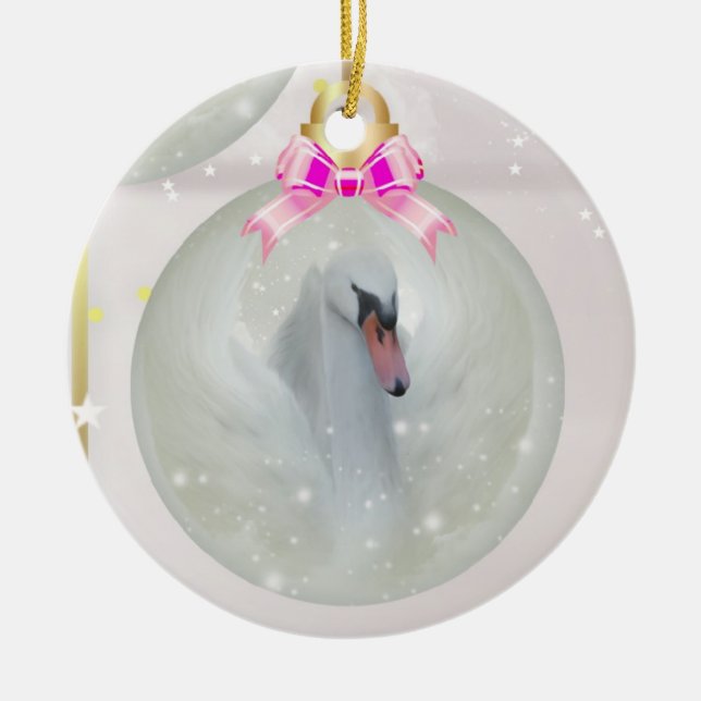 Chuchería del cisne en el ornamento del navidad (Frente)