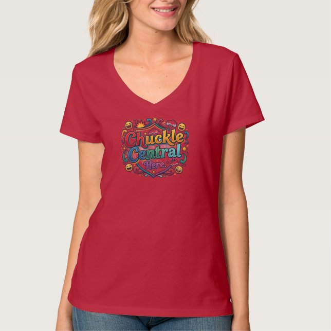 Chuckle Central Aquí – Camiseta Gráfica Divertida  (Anverso)