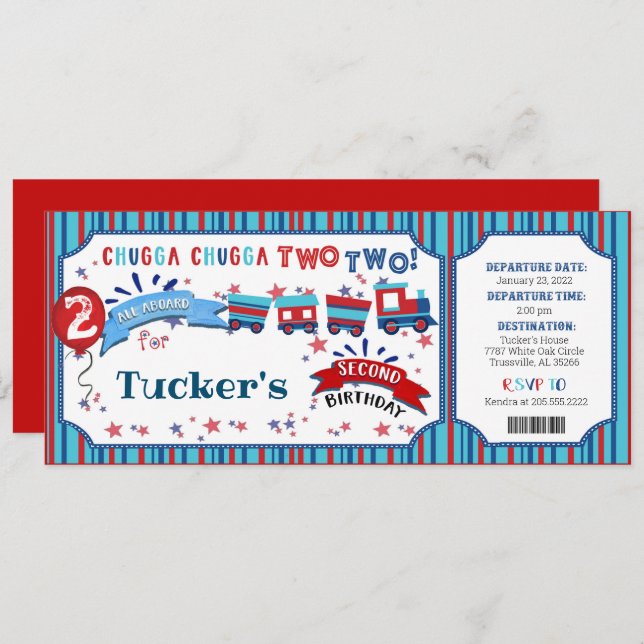 Chugga Chugga DOS Invitaciones a la fiesta de cump (Anverso / Reverso)