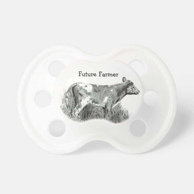 Chupete Becerro, vaca: Granjero futuro: Dibujo de lápiz, (Frente)