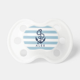 Chupete Nautical Blue Stripe Anchor Personalizado