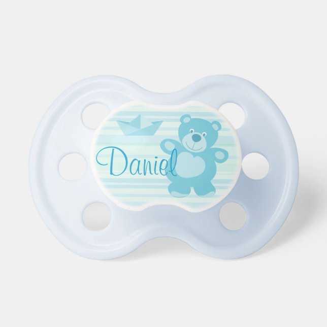 Chupete osito y barco color verde con nombre (Frente)