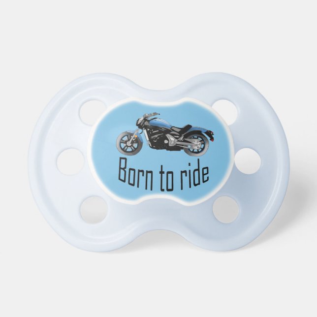 Chupete Tetina bebé azul “Born to ride”, moto azul (Frente)