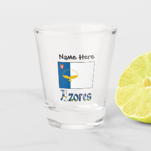 Chupito Azores y bandera azoriana con tu nombre en vaso de