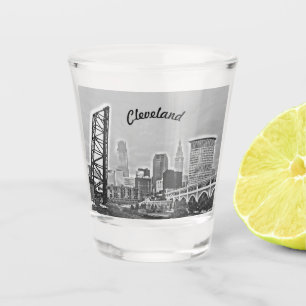 Chupito Tirado del vaso de medida de Cleveland BW