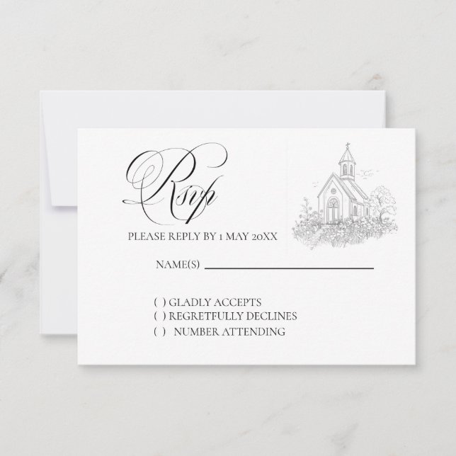 Church Calligraphy Wedding RSVP card (Anverso)