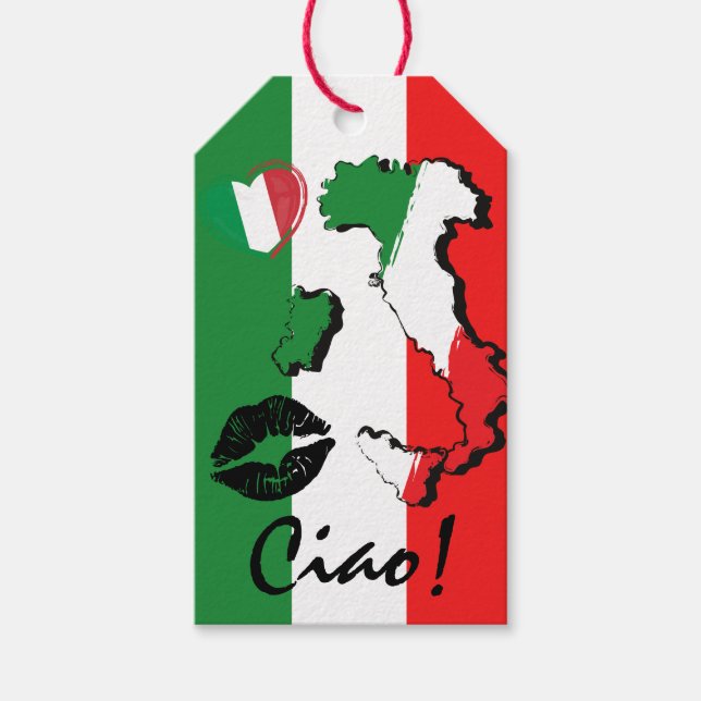 ¡Ciao! Etiqueta de regalo de la bandera italiana f (Anverso)