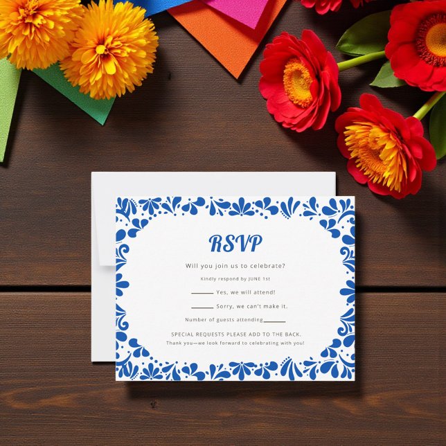 Cielito Lindo Bold Blue Geometric RSVP Card (Subido por el creador)
