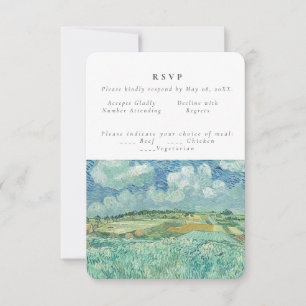 Cielo azul con la invitación RSVP de boda en campo