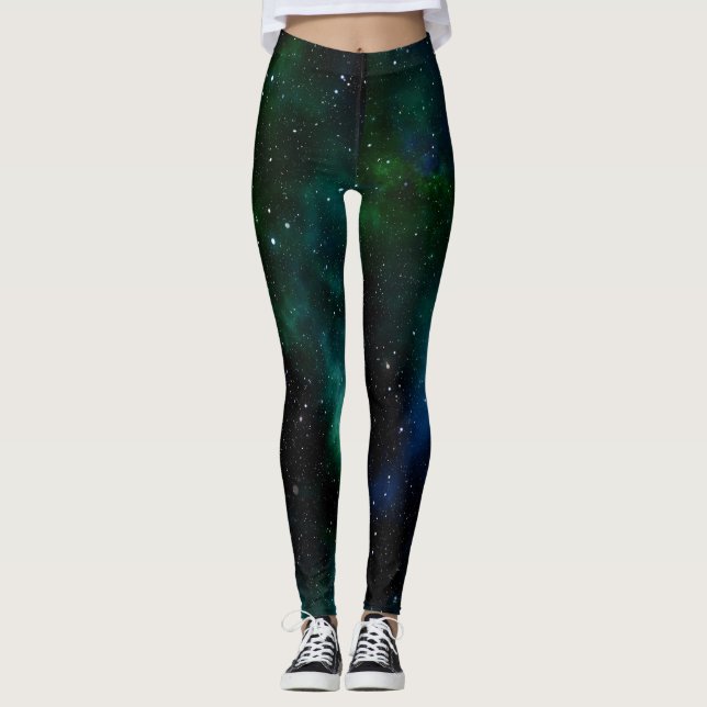 Cielo celestial azul verde estrellado Leggings (Anverso)