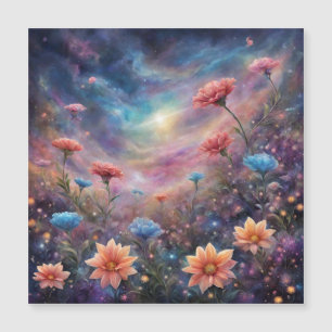 Cielo cósmico con flores de fantasía