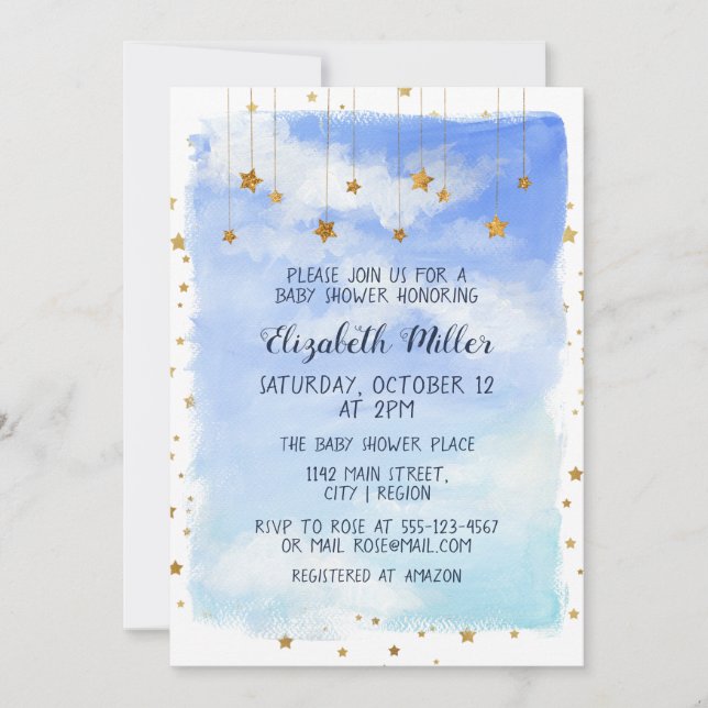 Cielo del día con la invitación de Baby Shower de  (Anverso)