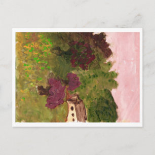 Cielo rosa, paisaje, casa, postal