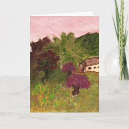 Cielo rosa, paisaje, casa, tarjeta de nota (Imagen