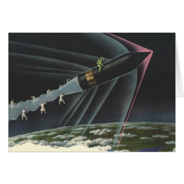 Ciencia ficción vintage astronauta montando un coh (Anverso (Horizontal))