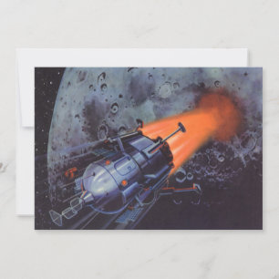 Ciencia ficción vintage, cohete lunar despegando