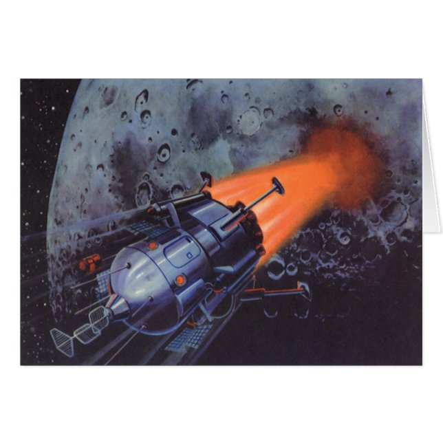 Ciencia ficción vintage, cohete lunar despegando (Anverso (Horizontal))