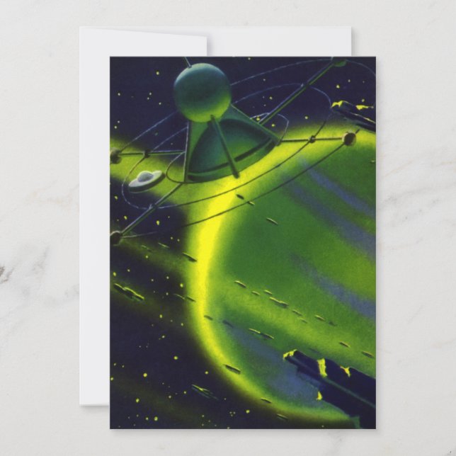 Ciencia Ficción Vintage Planeta Verde con Nave Esp (Anverso)