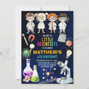 Científico, invitación de cumpleaños de ciencia lo