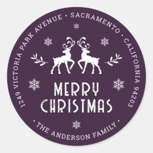 Ciervo Copo de Nieve Morado Navidad Etiqueta de Di