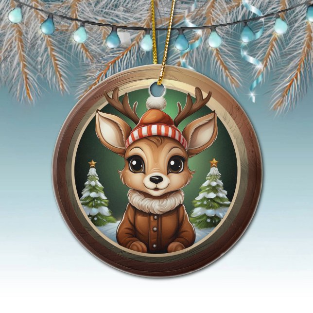 Ciervo de Navidad Rústico, Decoración de cervatill (Rustic Xmas Reindeer, Christmas fawn Decor, Deer Decoration, Fawn with Antlers Ceramic Ornament 🦌🎄)