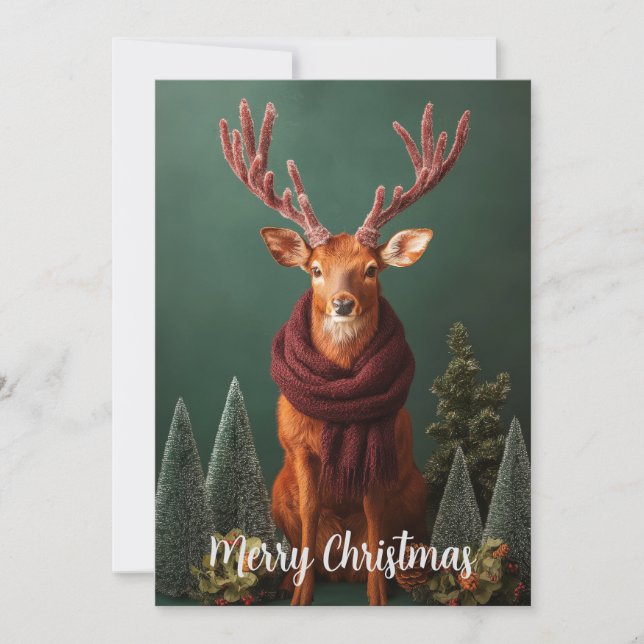 Ciervo Festivo con Bufanda Roja Arte de Navidad (Anverso)