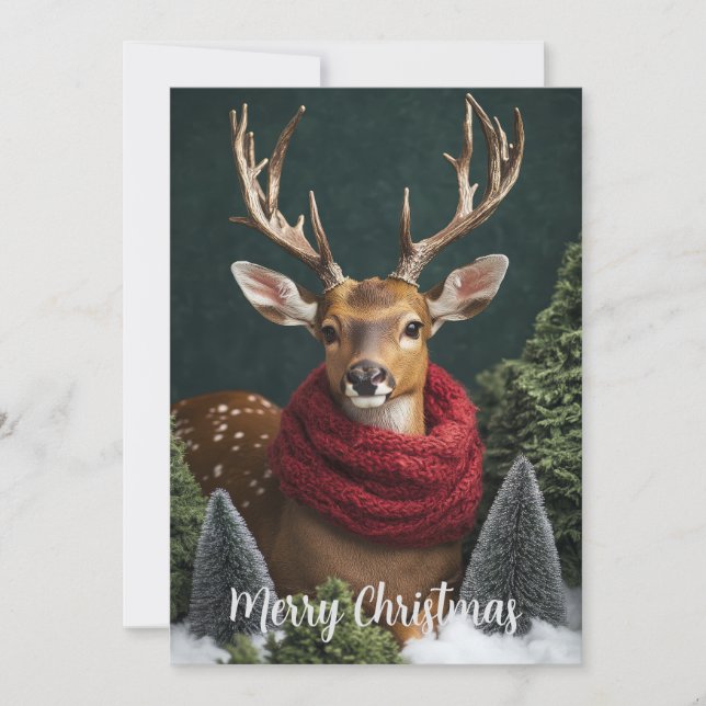 Ciervo Festivo con Bufanda Roja Arte de Navidad (Anverso)