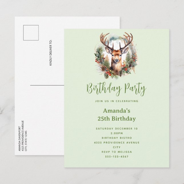 Ciervo marrón con cuernos Invitación de cumpleaños (Anverso / Reverso)