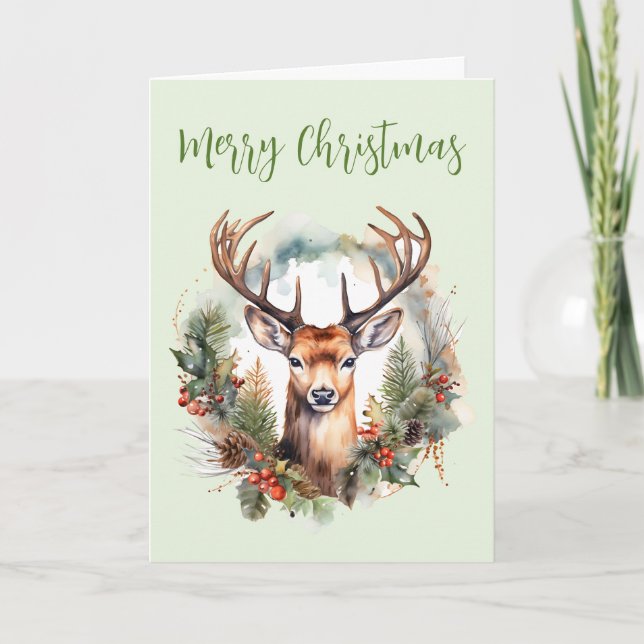 Ciervo marrón con cuernos Navidad rústica (Anverso)