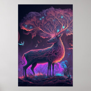 Ciervo Místico Póster de Arte Psicodélico Animal