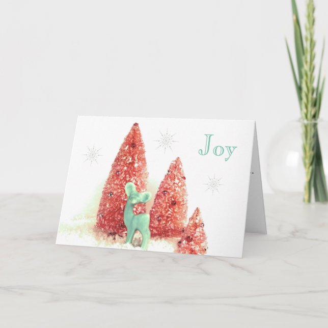 Ciervo Retro de Navidad Alegría con Copos de Nieve (Anverso)