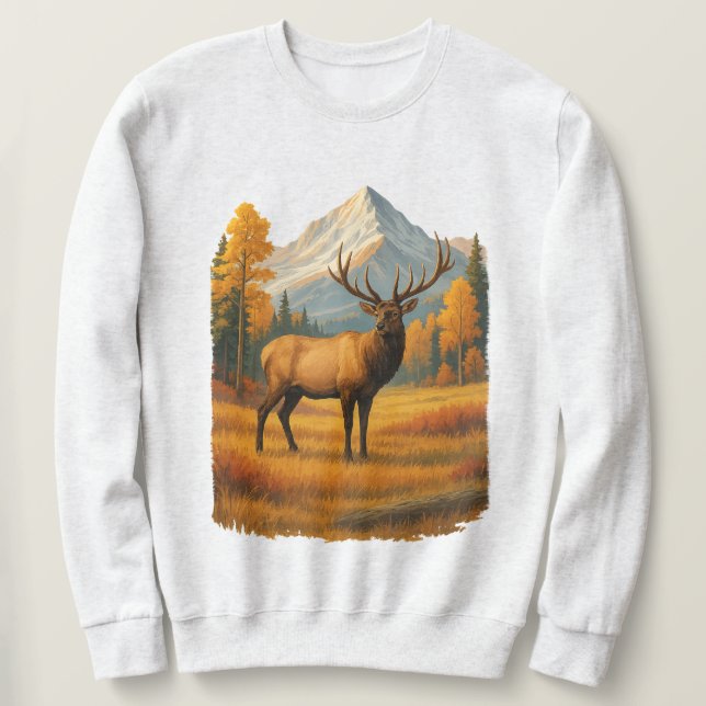 Ciervo Retro | Sudadera con Cuello de Escena de Ca (Anverso del diseño)