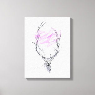 Ciervo y corazón geométrico rosa dibujo Arte anima