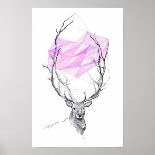 Ciervo y corazón geométrico rosa dibujo Arte anima