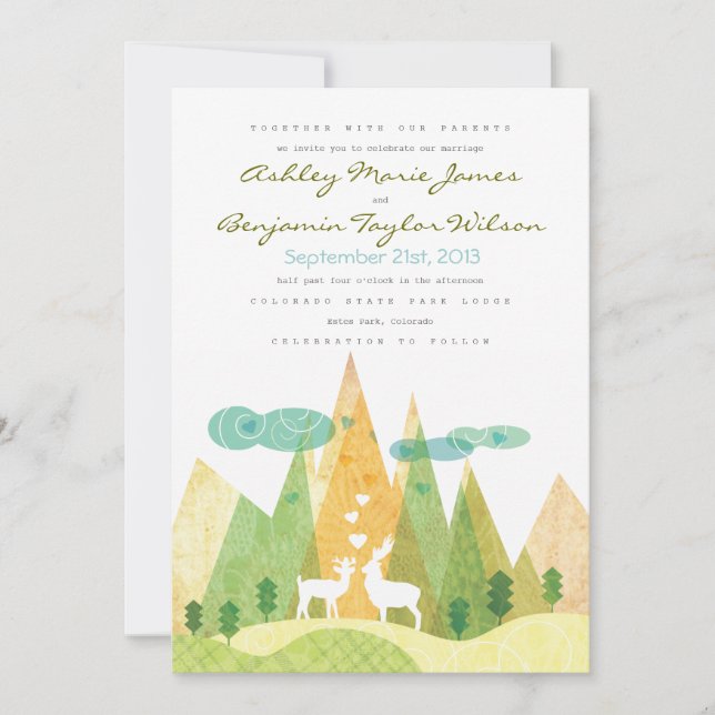 Ciervos en la invitación rústica de la boda del (Anverso)