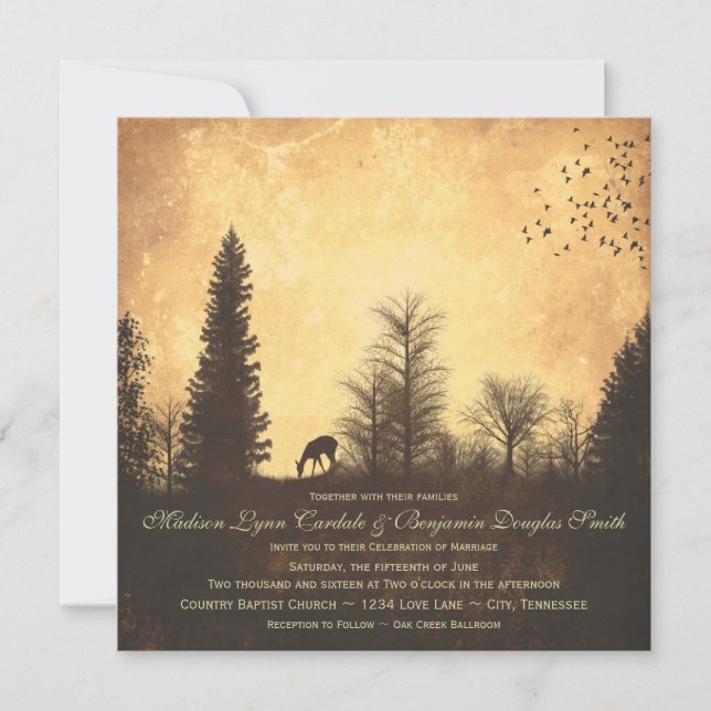 Ciervos rústicos en invitaciones de la boda del (Anverso)