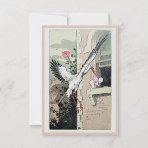 Cigüeña Art Nouveau que da a luz a la invitación d