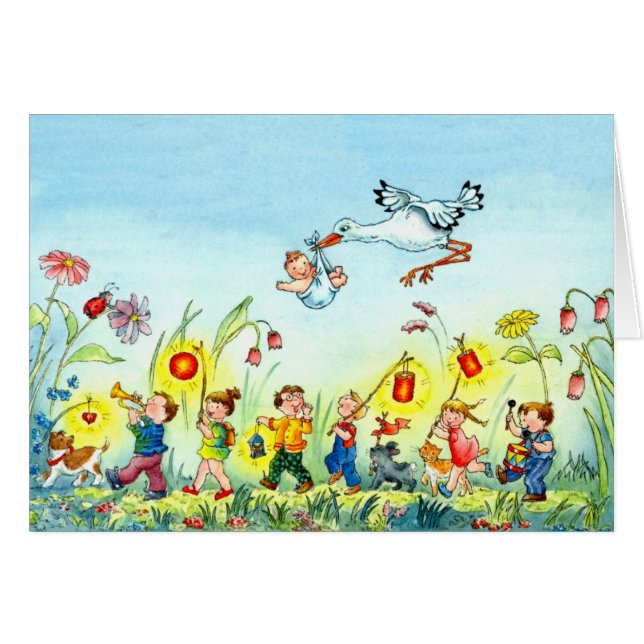 Cigüeña con el bebé del nacimiento del bebé - (Anverso (Horizontal))