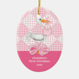 Cigüeña de niña Ornamento de la primera Navidad de