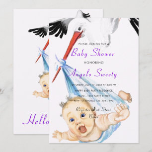 Cigüeña divertida con invitación de Baby Shower