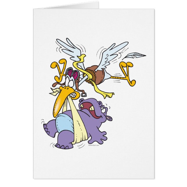 cigüeña divertida llevando hippo bebé (Frente)