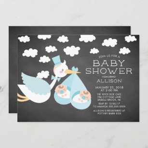 Cigüeña y invitación gemela de Baby Shower de los
