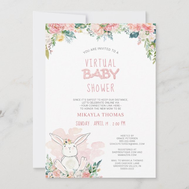 Cimate Bunny Pink Floral Fairy Lights Baby Shower (Anverso)