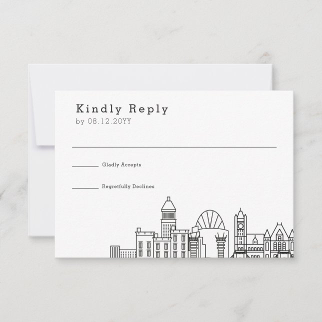 Cincinnati, Boda de Ohio | RSVP estilizada de líne (Anverso)